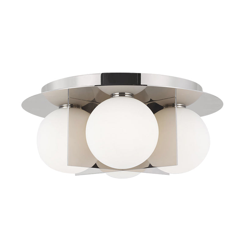 Postmodern Bedroom Ceiling Lamp: 3 - Light Flush Mount With Black/Gold/Chrome Finish & Milky Glass