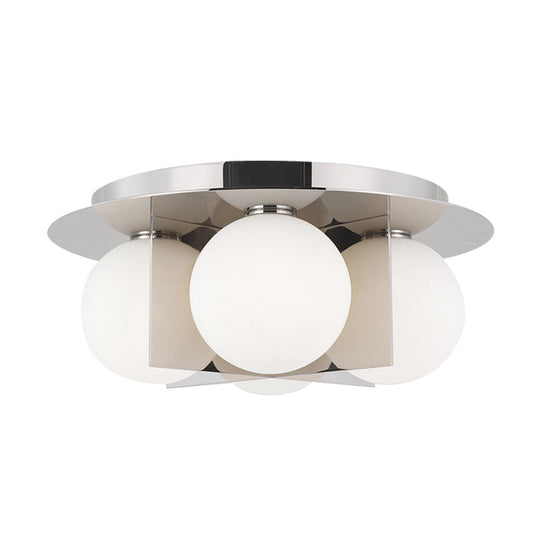 Postmodern Bedroom Ceiling Lamp: 3 - Light Flush Mount With Black/Gold/Chrome Finish & Milky Glass