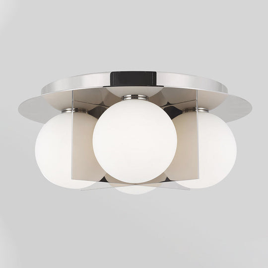 Postmodern Bedroom Ceiling Lamp: 3 - Light Flush Mount With Black/Gold/Chrome Finish & Milky Glass