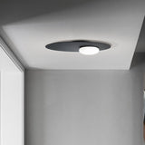 Modern Cream Glass Flush Mount Lamp: Designer 1-Light Ceiling Fixture With Black/Brass Disk Top
