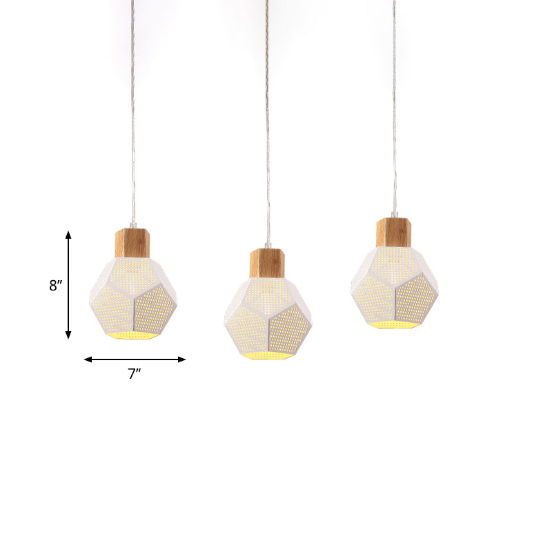 Nordic Iron Mesh Pendant Lamp With Faceted Bottle Design - 3 White And Wood Bulbs For Multi-Light