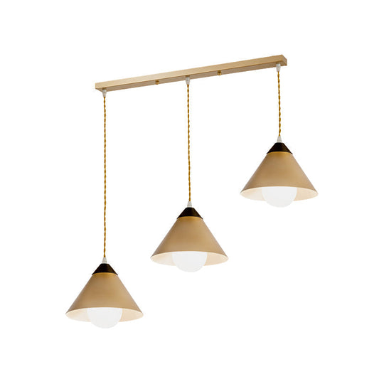 Modern Metal Hanging Pendant Lamp With 3 Conical Black And Gold Heads - Round/Linear Canopy