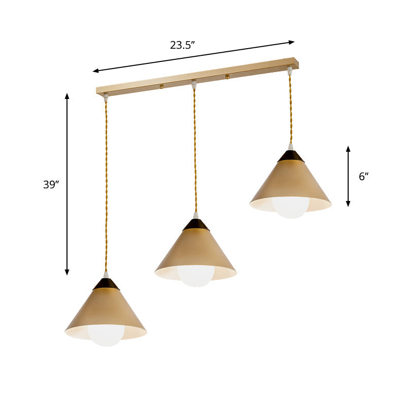 Modern Metal Hanging Pendant Lamp With 3 Conical Black And Gold Heads - Round/Linear Canopy