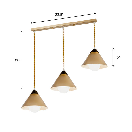Modern Metal Hanging Pendant Lamp With 3 Conical Black And Gold Heads - Round/Linear Canopy