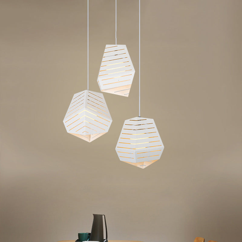Modern Iron 3-Light Pendant - White Hollowed Rock Shape Dining Table Suspended Lighting Fixture