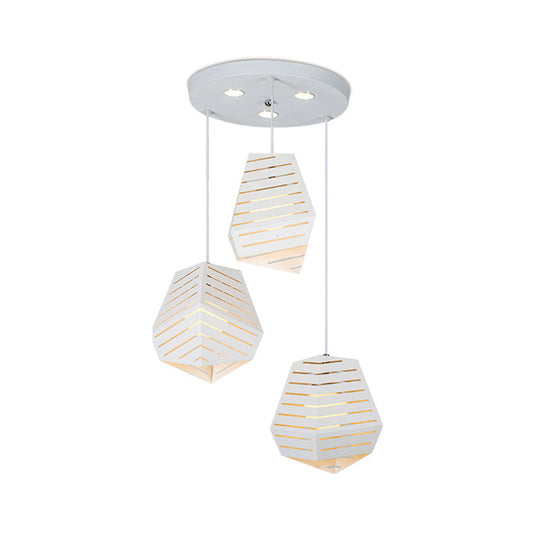 Modern Iron 3-Light Pendant - White Hollowed Rock Shape Dining Table Suspended Lighting Fixture
