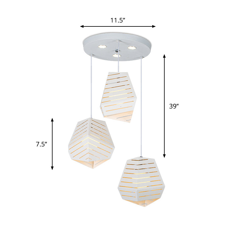 Modern Iron 3-Light Pendant - White Hollowed Rock Shape Dining Table Suspended Lighting Fixture