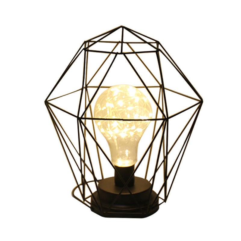 Macaron Diamond/Geometric Led Nightstand Lamp For Girls Room In Black/Pink With Glow String