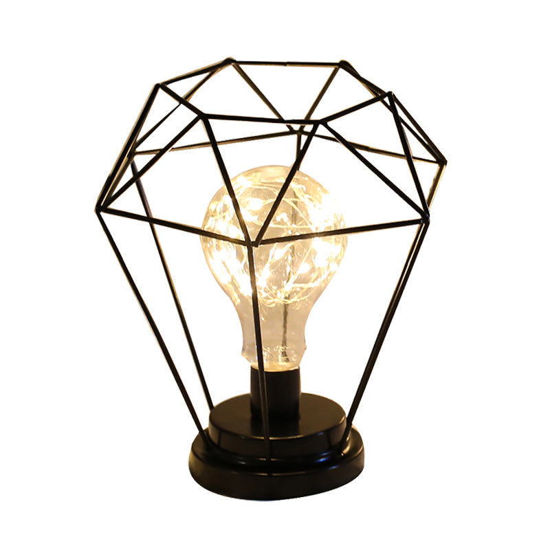 Macaron Diamond/Geometric Led Nightstand Lamp For Girls Room In Black/Pink With Glow String