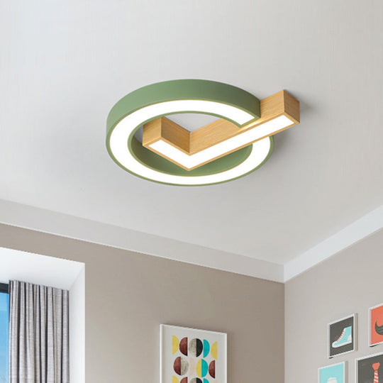Green/Grey - Wood Flush Mount Led Ceiling Light For Kids’ Rooms Green
