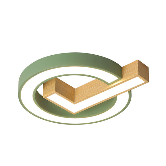 Green/Grey - Wood Flush Mount Led Ceiling Light For Kids’ Rooms