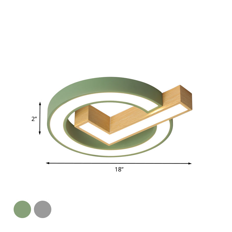 Green/Grey - Wood Flush Mount Led Ceiling Light For Kids’ Rooms
