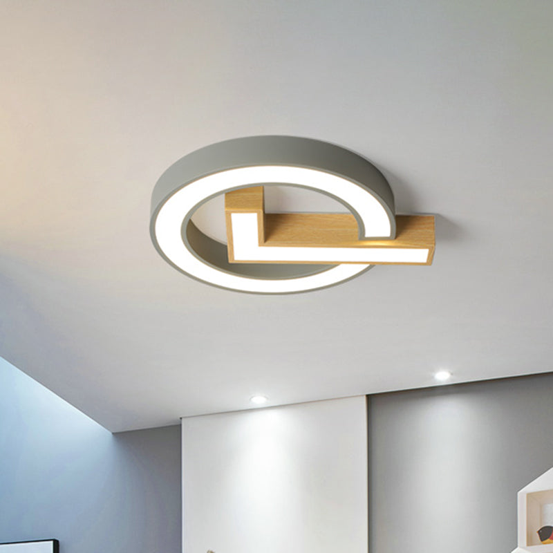 Green/Grey-Wood Flush Mount Led Ceiling Light For Kids Rooms Grey