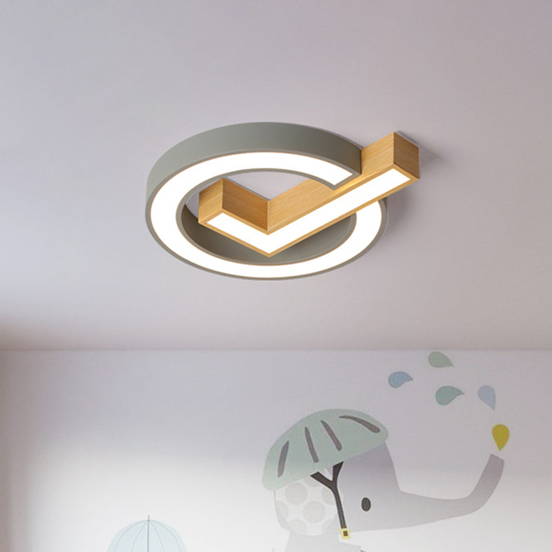 Green/Grey-Wood Flush Mount Led Ceiling Light For Kids Rooms
