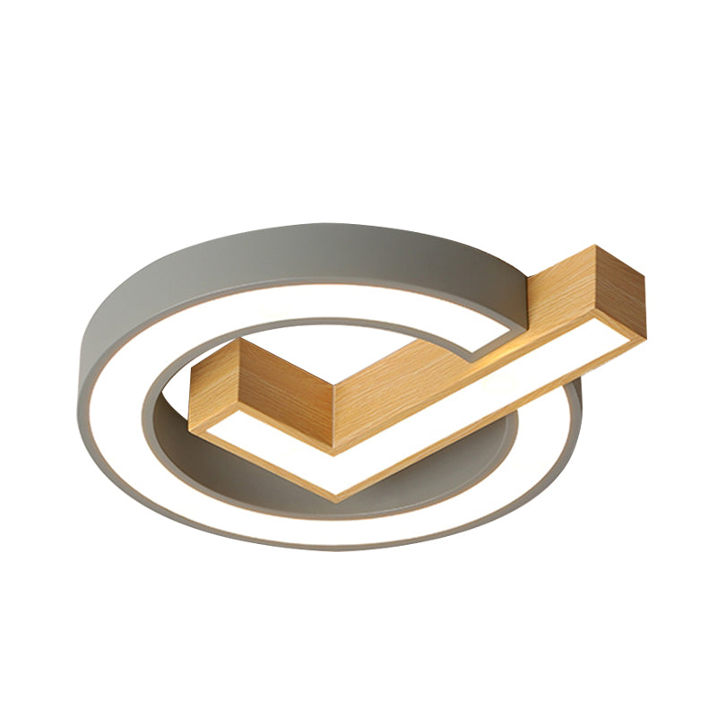 Green/Grey-Wood Flush Mount Led Ceiling Light For Kids Rooms