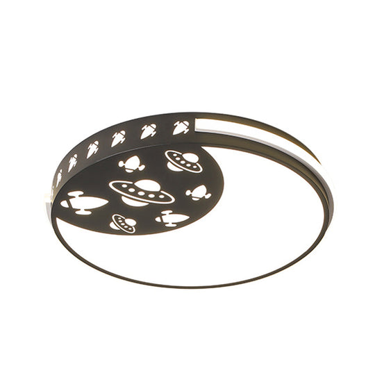 Crescent Led Flush Mount Kids Acrylic Ceiling Lamp In Blue/Black/Pink – Outer Space Design For