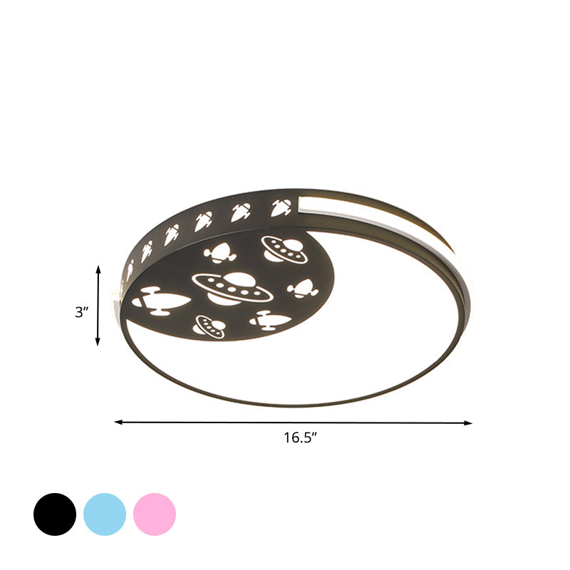 Crescent Led Flush Mount Kids Acrylic Ceiling Lamp In Blue/Black/Pink Outer Space Design For Child