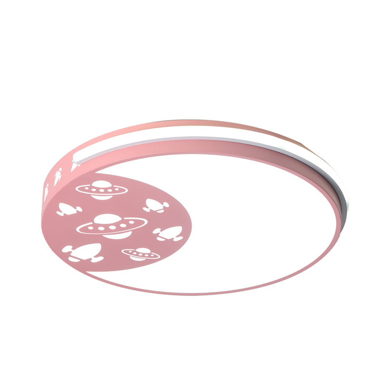 Crescent Led Flush Mount Kids Acrylic Ceiling Lamp In Blue/Black/Pink – Outer Space Design For