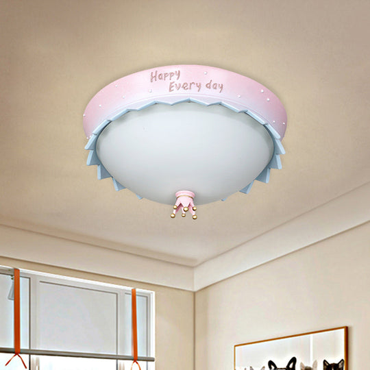 Scalloped Led Flush Mount Ceiling Light Pink Dome Cartoon Resin Design With Frosted Glass Shade