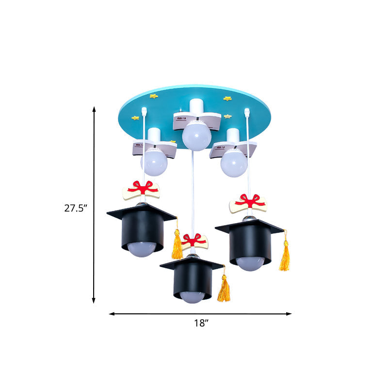 Kid’s Blue Square Cap Resin Ceiling Light With 3 Flush Lights For Bedroom