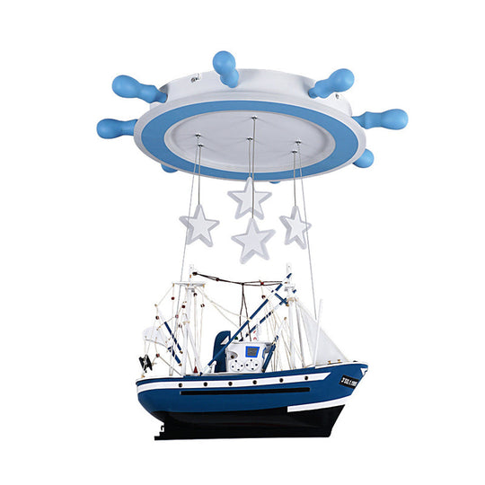 Blue Sailboat Led Ceiling Light With Flush Mount Rudder And Hanging Design