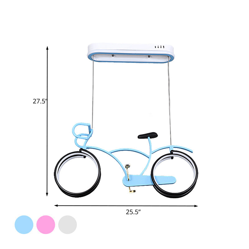 Suspended Metal Led Road Bike Flushmount Ceiling Lamp - Kid’s Silver/Blue/Pink Room