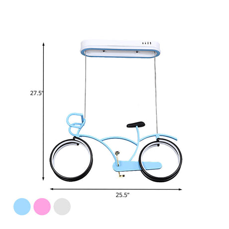 Suspended Metal Led Road Bike Flushmount Ceiling Lamp - Kids Silver/Blue/Pink Room