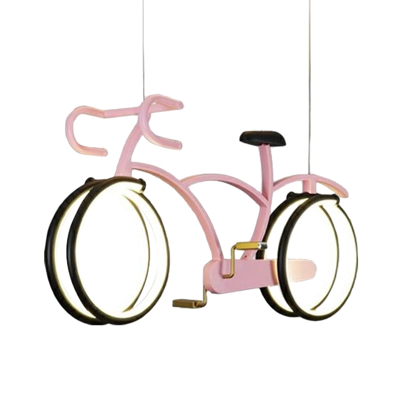 Suspended Metal Led Road Bike Flushmount Ceiling Lamp - Kid’s Silver/Blue/Pink Room