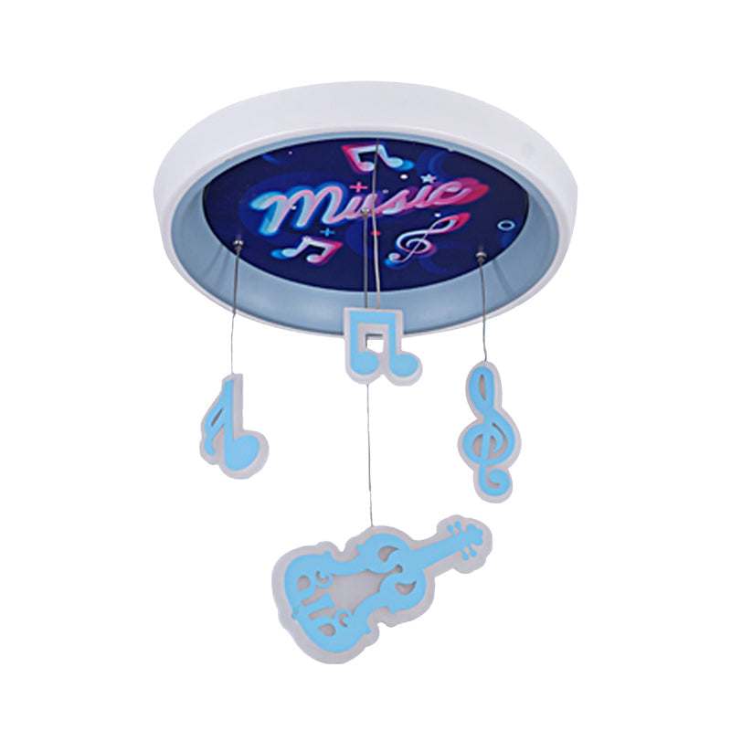 Kids Draping Guitar Rhythm Ceiling Lamp With Led Flush Mount In Pink/Blue For Metal-Themed Bedrooms