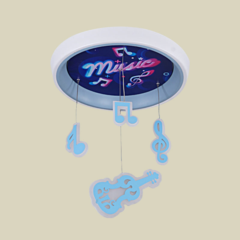 Kid’s Draping Guitar Rhythm Ceiling Lamp With Led Flush Mount In Pink/Blue For Metal - Themed