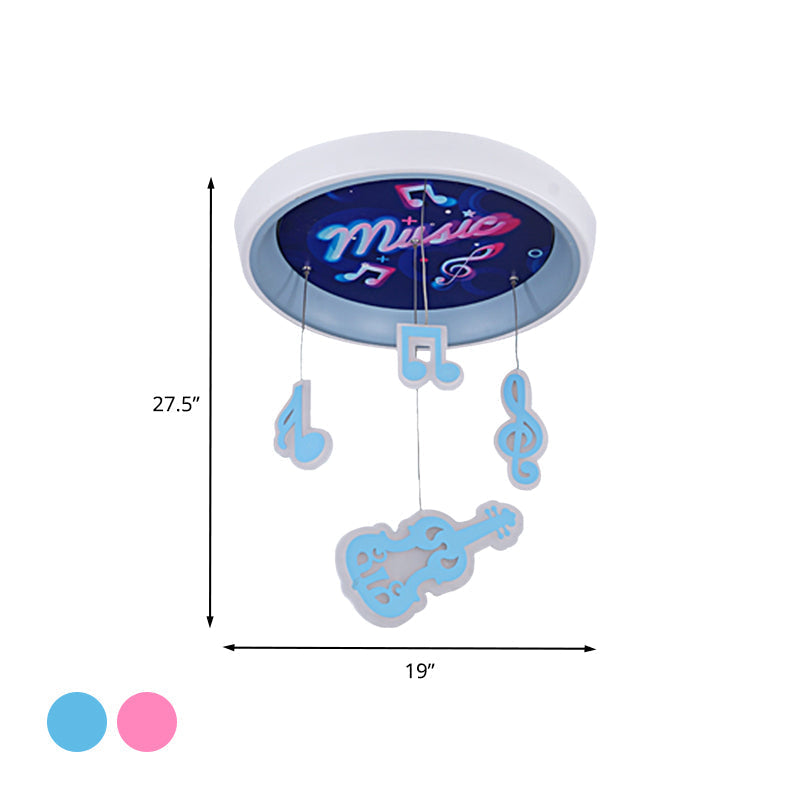 Kid’s Draping Guitar Rhythm Ceiling Lamp With Led Flush Mount In Pink/Blue For Metal - Themed
