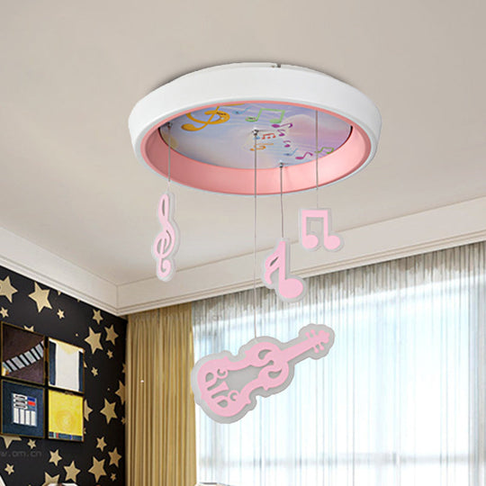 Kids Draping Guitar Rhythm Ceiling Lamp With Led Flush Mount In Pink/Blue For Metal-Themed Bedrooms