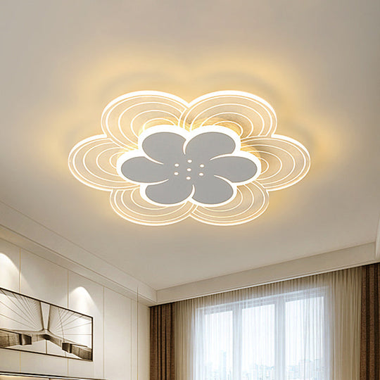 Kids Flower Led Flush Mount Ceiling Light For Children’s Bedroom - White