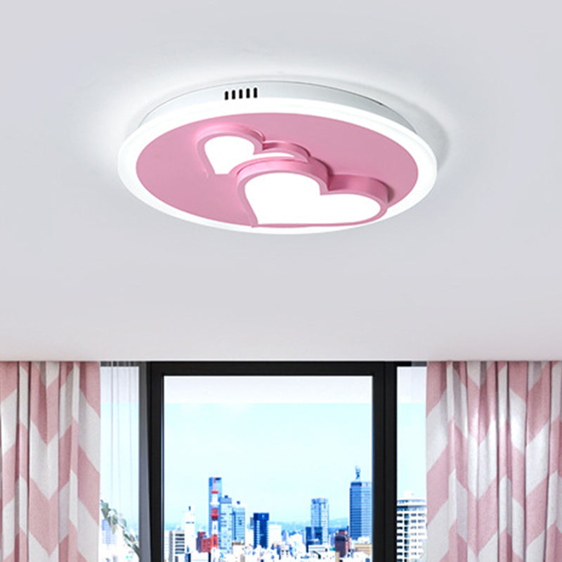 Romantic Pink Acrylic Led Ceiling Lamp With Embossed Loving Heart Design For Bedroom