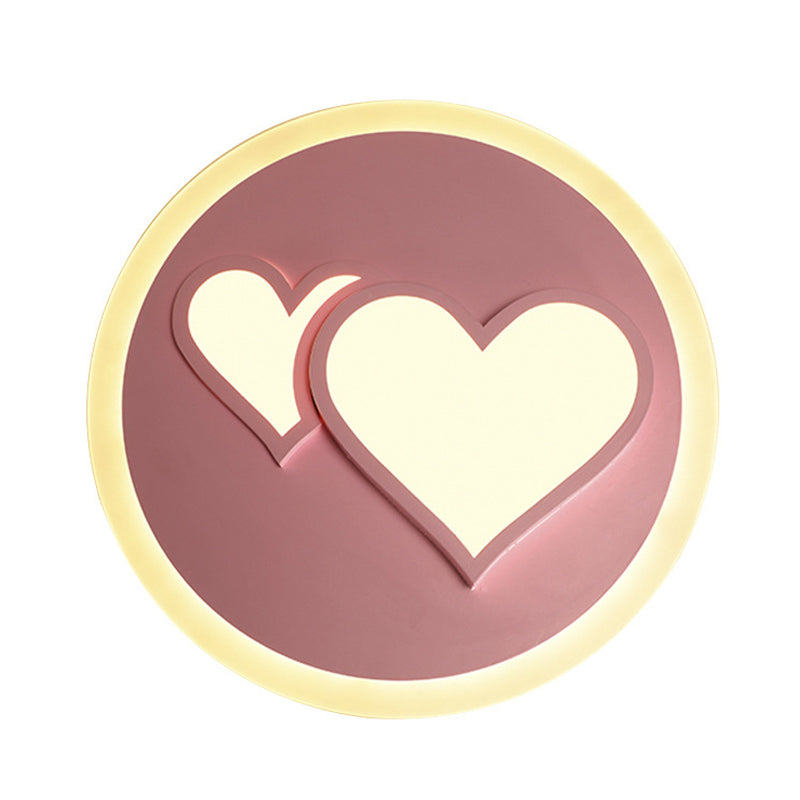 Romantic Pink Acrylic Led Ceiling Lamp With Embossed Loving Heart Design For Bedroom