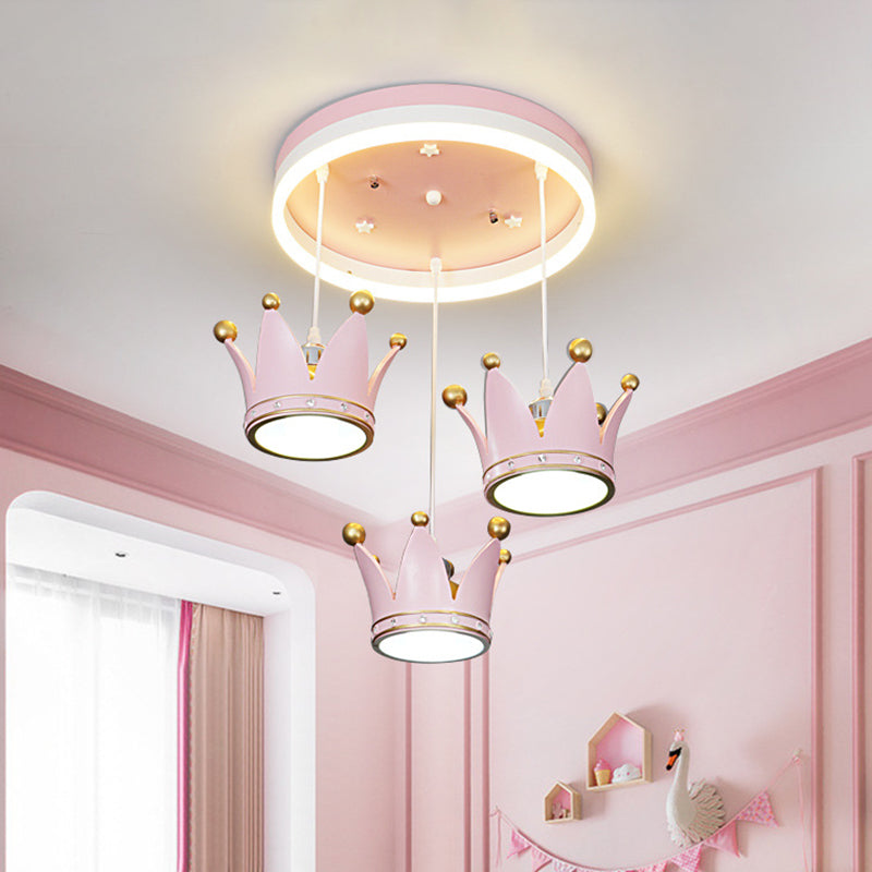 Kids 3 - Light Pink Led Flush Ceiling Lamp With Acrylic Loop Shape And Crown Draping Shade