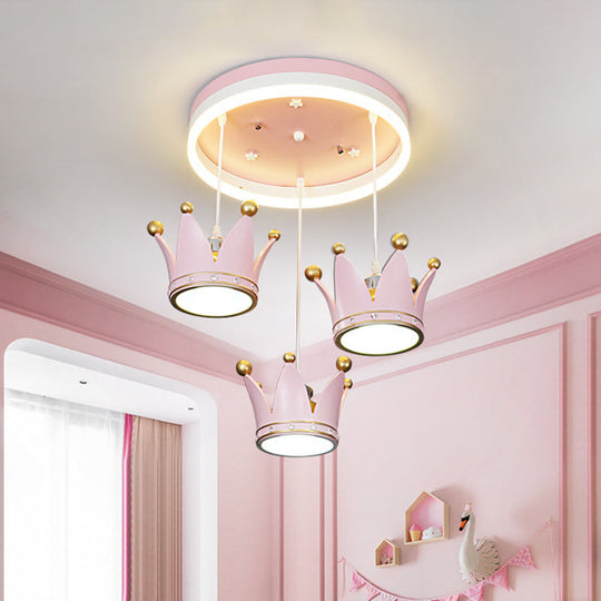 Kids 3 - Light Pink Led Flush Ceiling Lamp With Acrylic Loop Shape And Crown Draping Shade