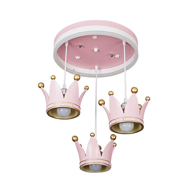 Kids 3-Light Pink Led Flush Ceiling Lamp With Acrylic Loop Shape And Crown Draping Shade