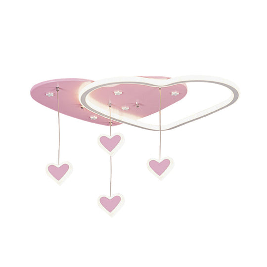 Led Flush Mount Kids Bedroom Ceiling Lamp With Drape In Pink/Blue – Star Cloud And Loving Heart