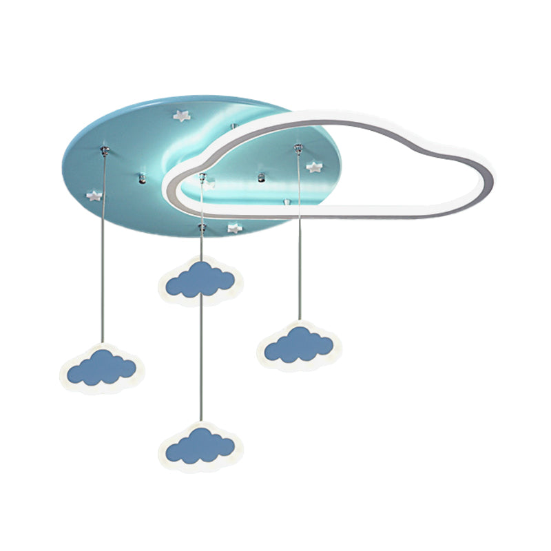 Led Flush Mount Kids Bedroom Ceiling Lamp With Drape In Pink/Blue – Star Cloud And Loving Heart