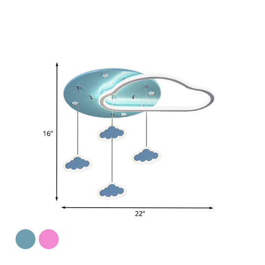 Led Flush Mount Kids Bedroom Ceiling Lamp With Drape In Pink/Blue – Star Cloud And Loving Heart