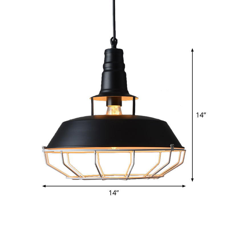 Farmhouse Cage Pendant Lamp: Black Barn Hanging Light With Metallic Finish For Restaurants