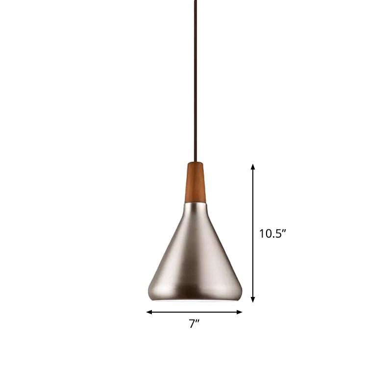 Silver Industrial Cone Ceiling Pendant Light - 1-Light Aluminum Suspension Lamp 7’/10.5’/16’ Wide