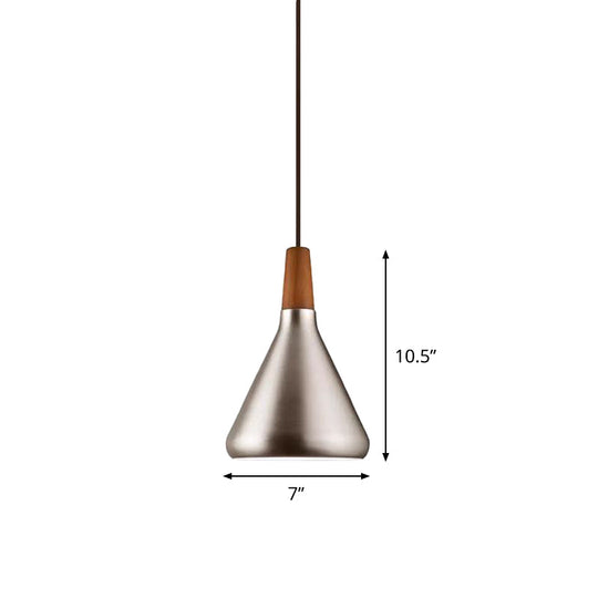 Silver Industrial Cone Ceiling Pendant Light - 1-Light Aluminum Suspension Lamp 7’/10.5’/16’ Wide