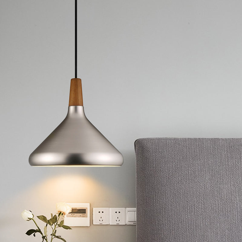 Silver Industrial Cone Ceiling Pendant Light - 1-Light Aluminum Suspension Lamp 7’/10.5’/16’ Wide