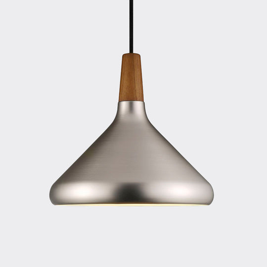 Silver Industrial Cone Ceiling Pendant Light - 1-Light Aluminum Suspension Lamp 7’/10.5’/16’ Wide