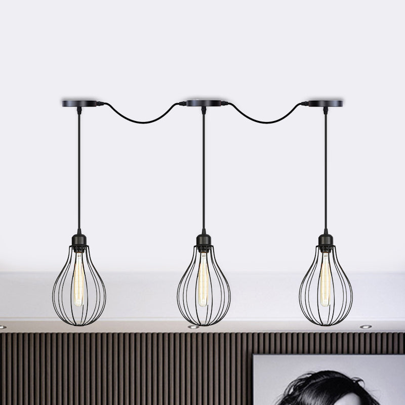 Industrial Cage Pendant Chandelier With Multi-Bulb Kit In Black 3 /