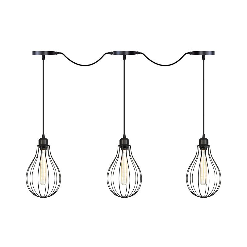 Industrial Cage Pendant Chandelier With Multi-Bulb Kit In Black