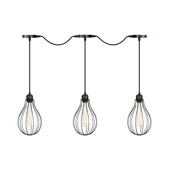 Industrial Cage Pendant Chandelier With Multi-Bulb Kit In Black