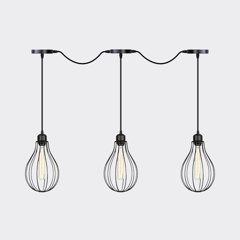 Industrial Cage Pendant Chandelier With Multi-Bulb Kit In Black